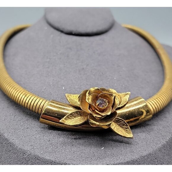 Coro Pegasus Serpentine Stretch Omega Necklace Rose Slider Pendant 16" Vintage - Picture 4 of 16